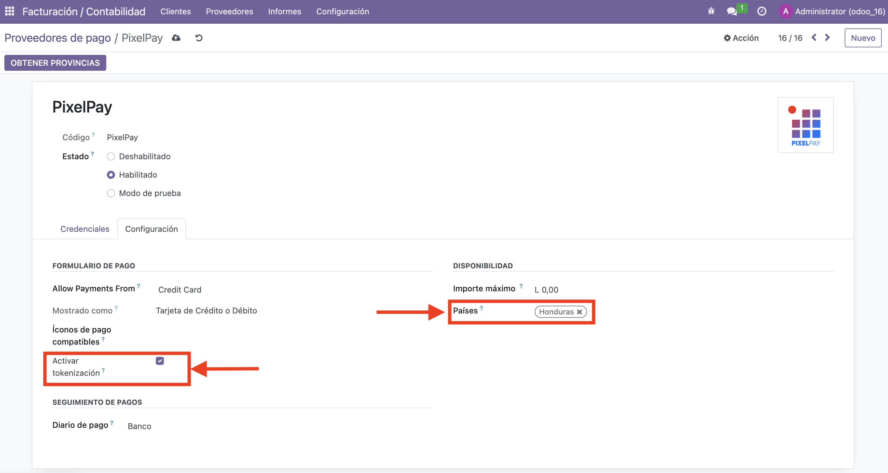 Integración de PixelPay para Odoo v16 – PixelPay